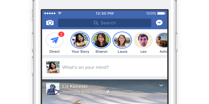 facebook aperto sul cellulare con simboli delle storie